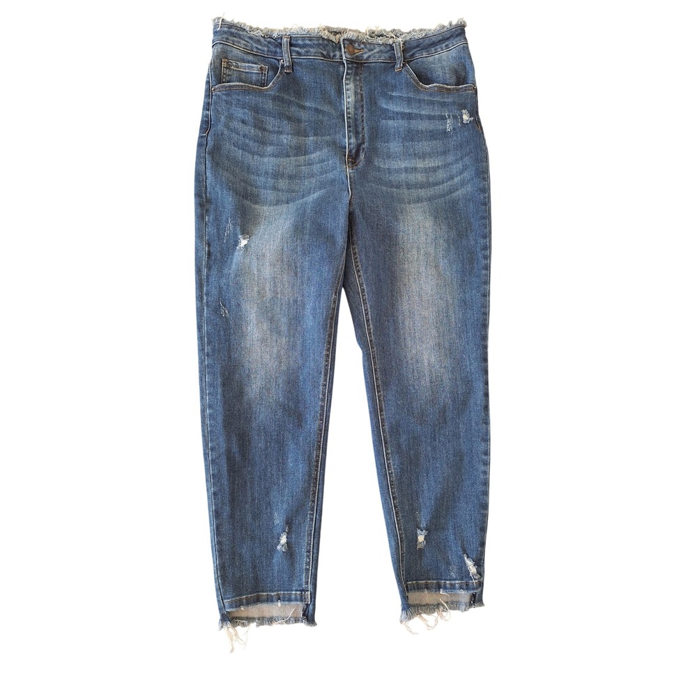 Risen Los Angeles High Rise Distressed Raw Hem Skinny Jeans Blue 2XL XRDP1262
